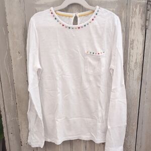 Boden Ali Long Sleeve Pom Tee In White